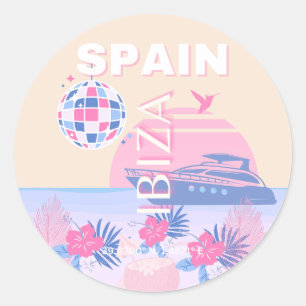 イビサ,スペイン,旅行アート名門私立校風の,アート,ピンク,パステル ラウンドシール