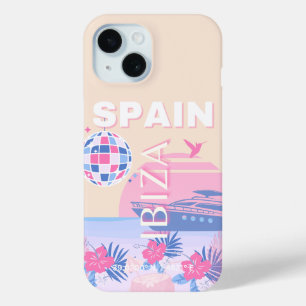 イビサ，スペイン，旅行アート名門私立校風の，アート，ピンク，パステル iPhone 15ケース