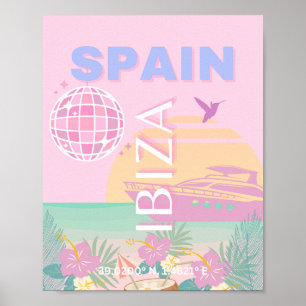 イビサ，スペイン，旅行アート名門私立校風の，アート，ピンク ポスター