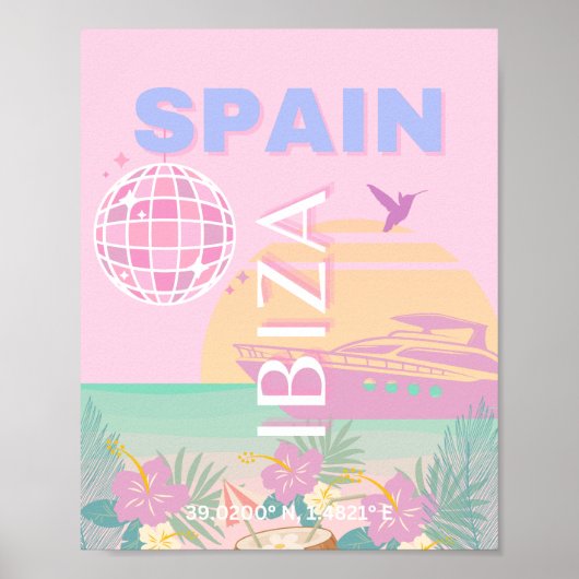 イビサ，スペイン，旅行アート名門私立校風の，アート，ピンク ポスター (正面)