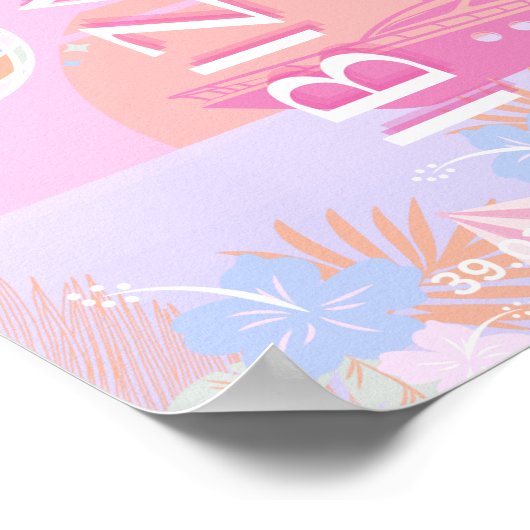 イビサ，スペイン，旅行アート名門私立校風の，アート，ピンク ポスター (角)