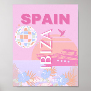 イビサ,スペイン,旅行アート名門私立校風の,アート,ピンク ポスター