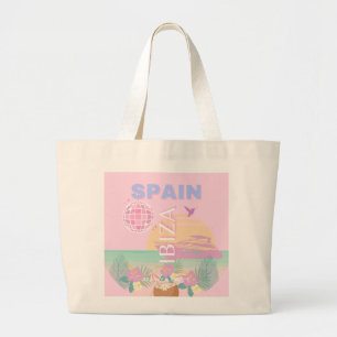 イビサ,スペイン,旅行アート名門私立校風の,アート,ピンク ラージトートバッグ