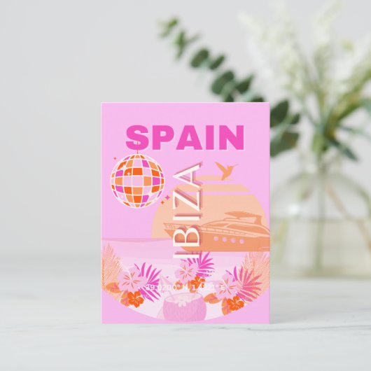 イビサ,スペイン,旅行アート,ア名門私立校風のート,ピンク, 名門私立校風の, シーズンポストカード (スタンド正面)
