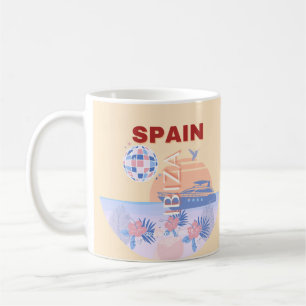 イビサ,スペイン,旅行アート,レトロアート,パステル コーヒーマグカップ