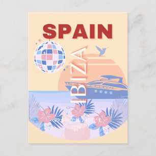イビサ,スペイン,旅行アート,レトロアート,パステル シーズンポストカード