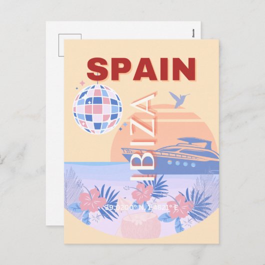 イビサ，スペイン，旅行アート，レトロアート，パステル シーズンポストカード (正面/裏面)