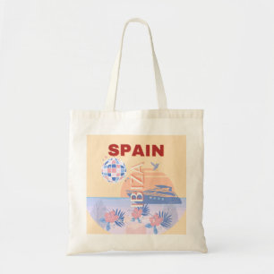 イビサ,スペイン,旅行アート,レトロアート,パステル トートバッグ