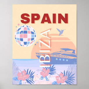イビサ,スペイン,旅行アート,レトロアート,パステル ポスター
