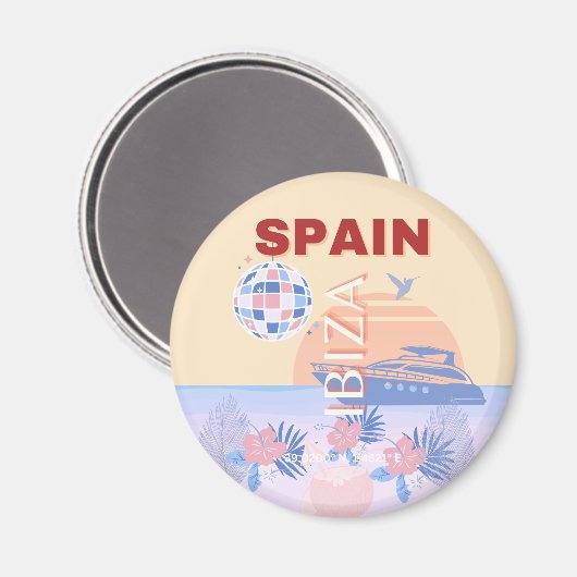 イビサ,スペイン,旅行アート,レトロアート,パステル マグネット (正面/裏面)