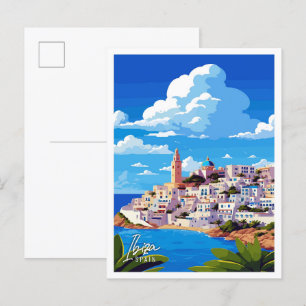 イビザスペインアートヴィンテージ旅行イラストレーション ポストカード