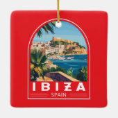 イビザスペインイラストレーショントラベルアートヴィンテージ セラミックオーナメント (裏面)
