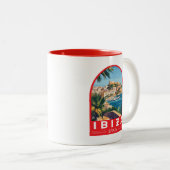 イビザスペインイラストレーショントラベルアートヴィンテージ ツートーンマグカップ (正面右)