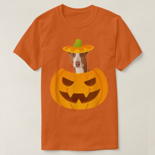イビザンハウンドがジャッコランタンから覗き出す Tシャツ (デザイン正面)