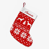 イビザンハウンドシルエット休日パターンレッド スモールクリスマスストッキング (正面 (吊り時))