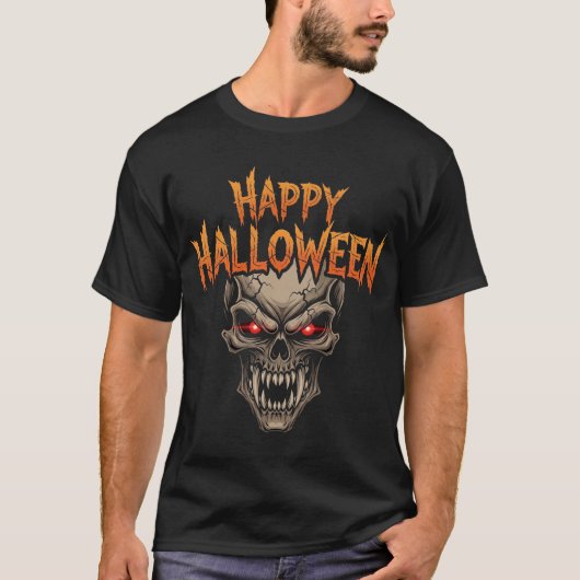 イビルスカル白熱［赤熱］光を放つアイハロウィーン Tシャツ (正面)
