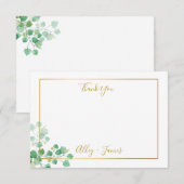 イビーの葉と金色の縁取りが付いた感謝のメモ サンキューカード (正面/裏面)