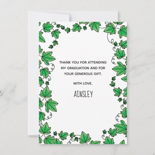 イビー付きの卒業フクロウ サンキューカード (裏面)