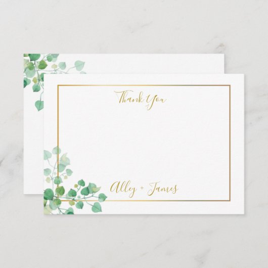 イビー葉とゴールドの縁取りが付いた感謝のカード サンキューカード (正面/裏面)