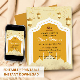 イフタールのディナー招待ラマダンのモスクのオレンジ 招待状