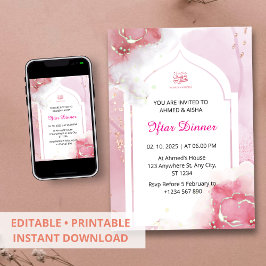 イフタールディナー招待ラマダン水色ピンク 招待状