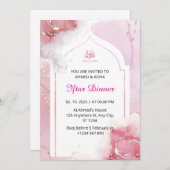 イフタールディナー招待ラマダン水色ピンク 招待状 (正面/裏面)