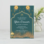 イフタールディナー招待ラマダン金ゴールドグリーン 招待状 (スタンド正面)