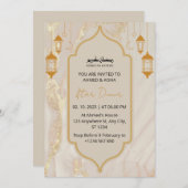 イフタールディナー招待ラマダン金ゴールド大理石 招待状 (正面/裏面)