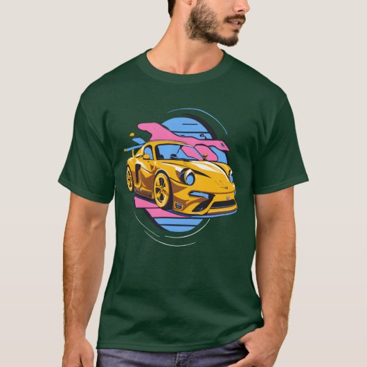 イブの夜の優雅な黄色のスポーツカーの高速度アート Tシャツ (正面)