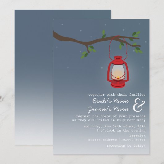 イブニングウェディング - 赤いランタン 招待状 (正面/裏面)