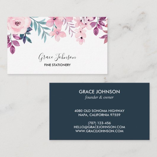 イブラント海軍とブルゴーニュフローラ水彩デザイン 名刺 (正面/裏面)