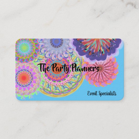 イベントおよびパーティー計画、明るいクリエイティブ、おもしろい 名刺 (正面)