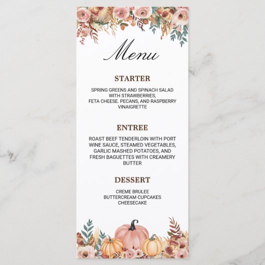 イベントに最適なエレガントな花柄メニューカード メニュー (正面)