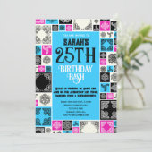 イベントの装飾タイルを追加するマゼンタブルー縁ど 招待状 (スタンド正面)