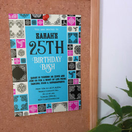 イベントの装飾タイルを追加するマゼンタブルー縁ど 招待状