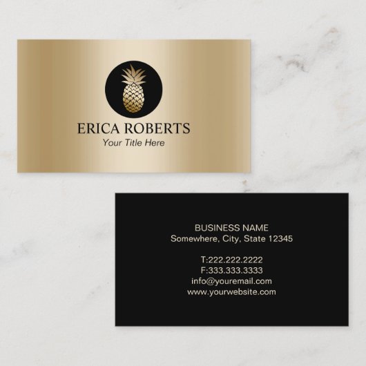 イベントの計画を結婚するモダンなパイナップルホイルの金ゴールド 名刺 (正面/裏面)