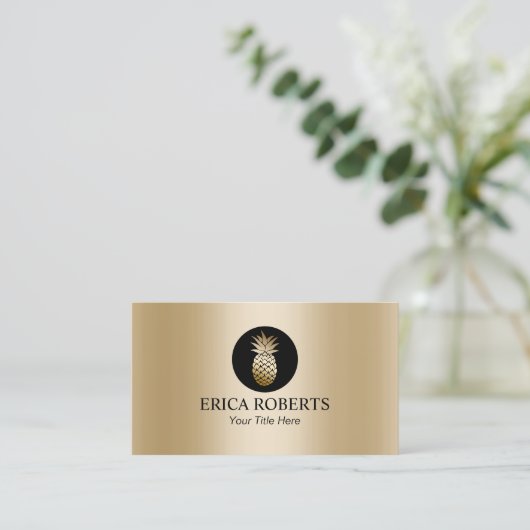 イベントの計画を結婚するモダンなパイナップルホイルの金ゴールド 名刺 (スタンド正面)