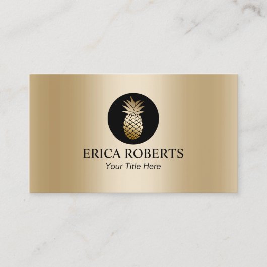 イベントの計画を結婚するモダンなパイナップルホイルの金ゴールド 名刺 (正面)
