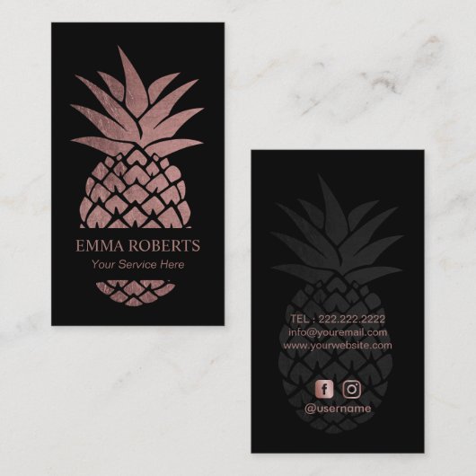イベントの食料調達のモダンのばら色の金ゴールドのパイナップル 名刺 (正面/裏面)