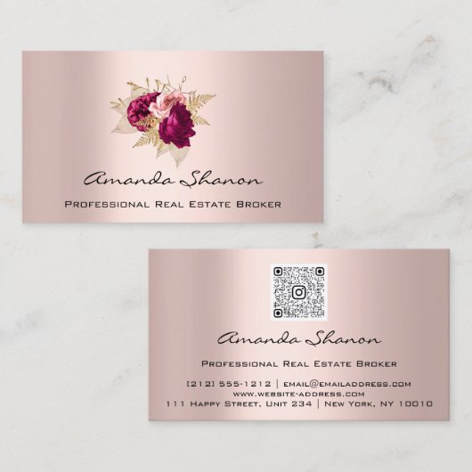 イベントウェディングプランナーフローラバラロゴQRコード 名刺 (正面/裏面)