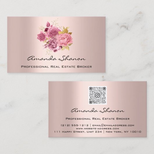 イベントウェディングプランナーフローラピンクロゴQRコード 名刺 (正面/裏面)