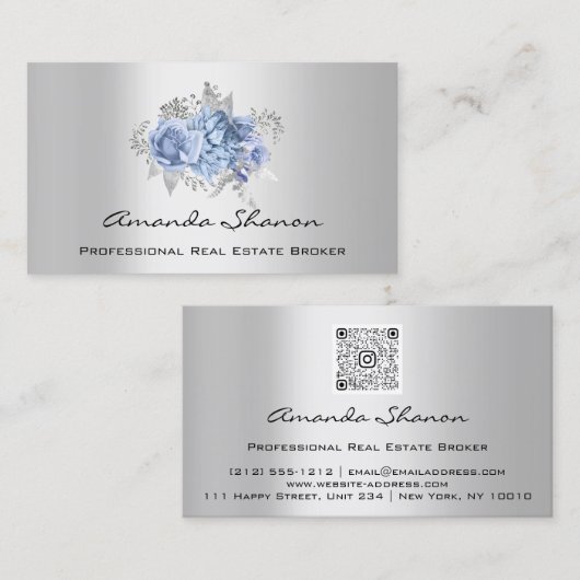 イベントウェディングプランナーフローラBlue GrayLogo QRCODE 名刺 (正面/裏面)