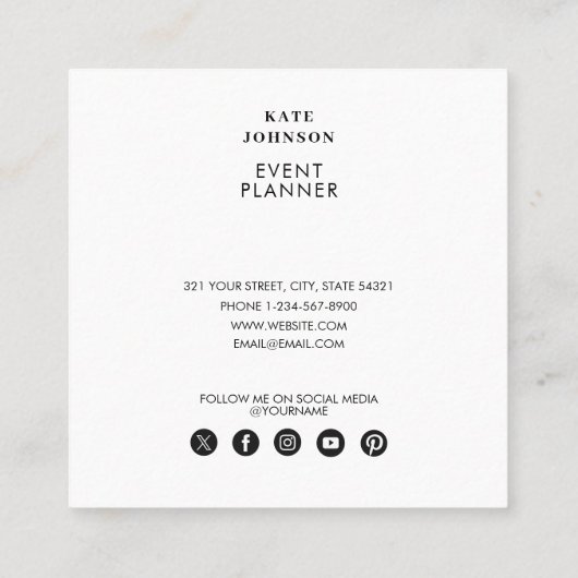 イベントウェディングプランナー写真QRコードソーシャルメディア スクエア名刺 (裏面)