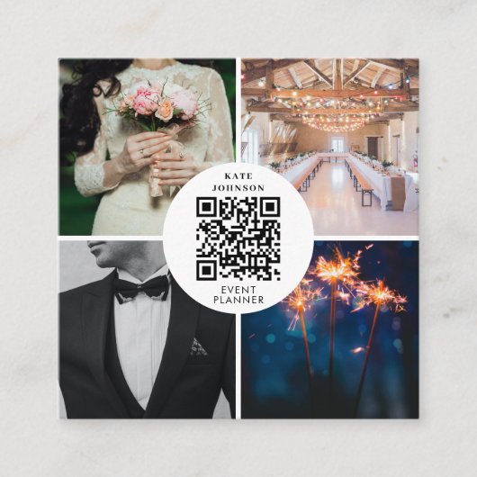 イベントウェディングプランナー写真QRコードソーシャルメディア スクエア名刺 (正面)