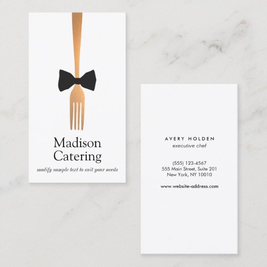 イベントカテラー金ゴールドフォークブラックタイビジネスカード 名刺 (正面/裏面)
