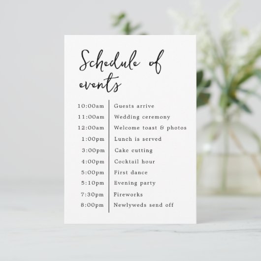 イベントクラシックのエレガントな結婚式のスケジュール エンクロージャーカード (スタンド正面)