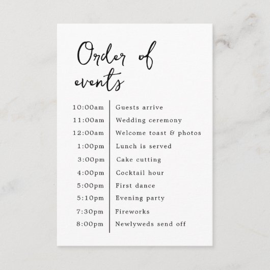 イベントクラシックのエレガントな結婚式の順序 エンクロージャーカード (正面)