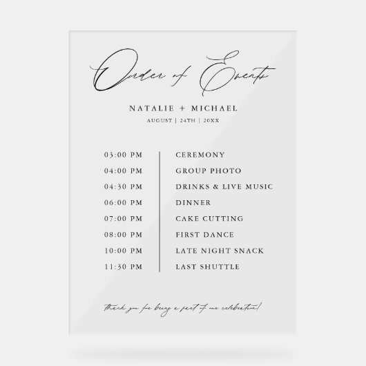 イベントシンプルのタイムラ結婚インの順 アクリルサイン (正面)