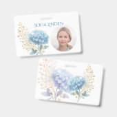 イベントスタイリストパウダーブルーアジサイ水彩色 バッジ (表裏)