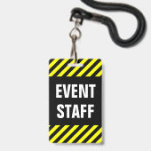 「イベントスタッフ」太字 + 黒と黄色のストライプ バッジ (裏面（ネックストラップ付）)